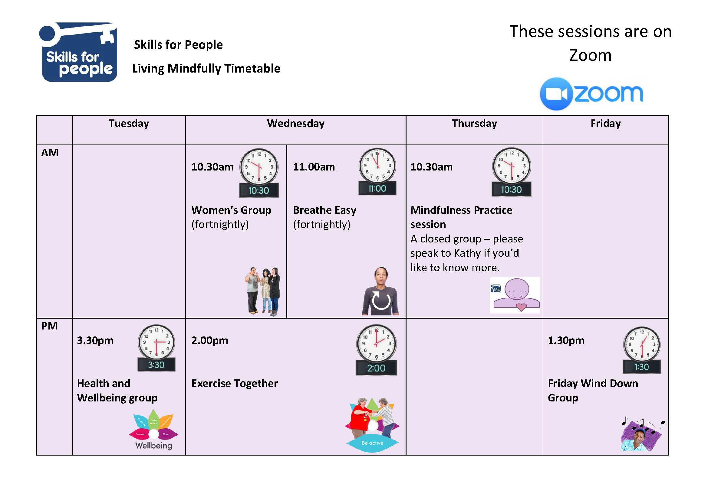 Living Mindfully timetable