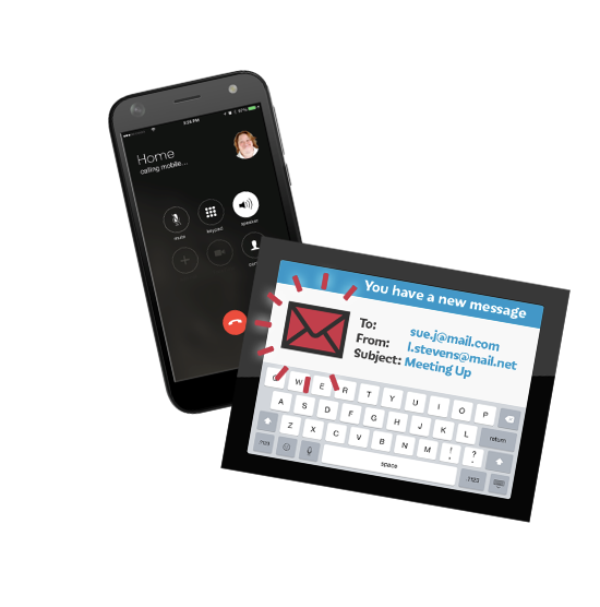 A mobile phone and a tablet next to each other